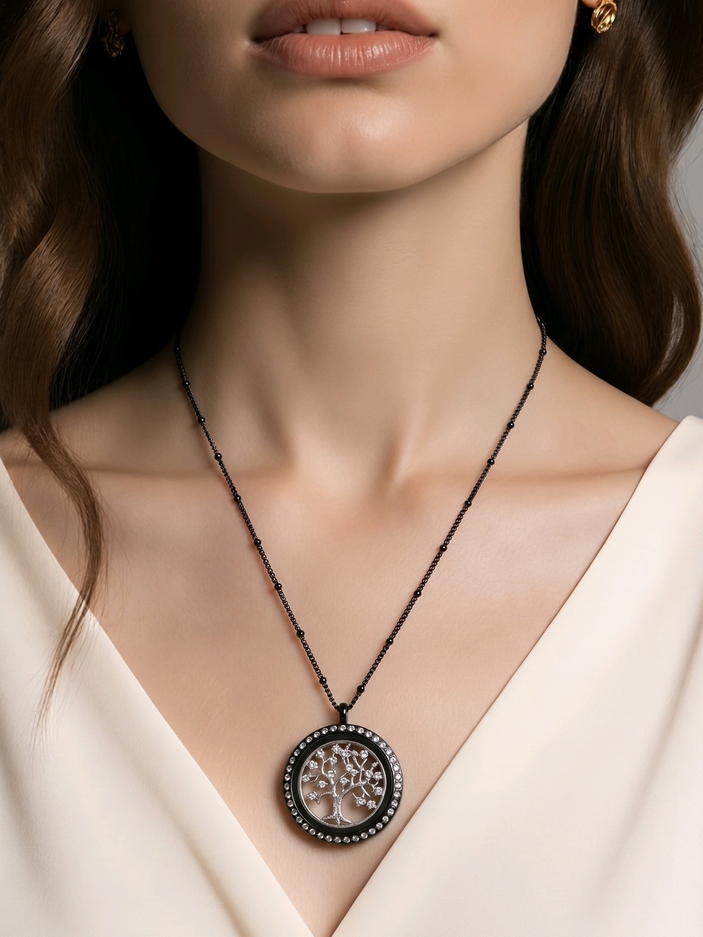 Origami Owl Tree of Life Necklace black and rhinestone